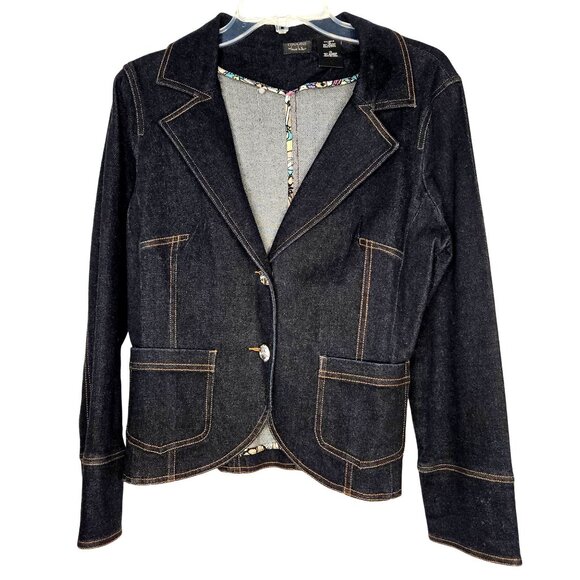 Woman's Nicole Miller Dark Wash utilitarian minimalist structured denim jacket - Picture 1 of 12